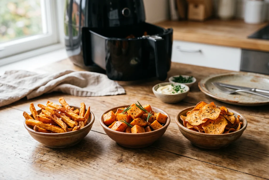 6 formas de preparar batata-doce na air fryer para acompanhar o almoço