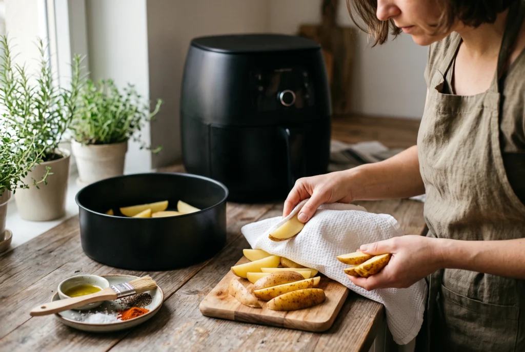 Batata crocante na air fryer: o detalhe do preparo que faz diferença