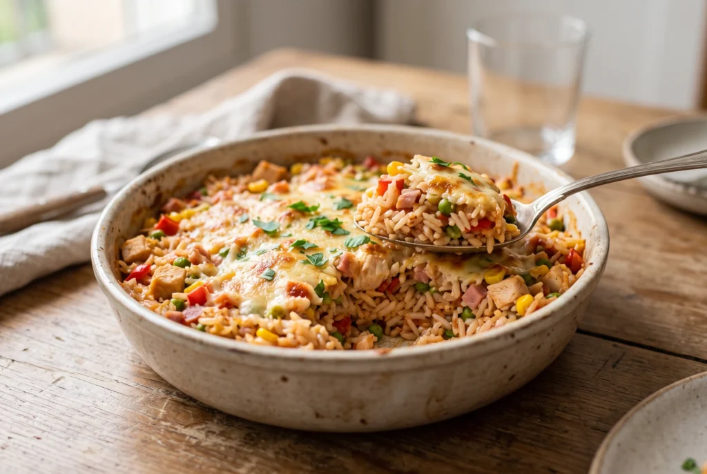 Como fazer arroz de forno rápido com ingredientes do dia a dia