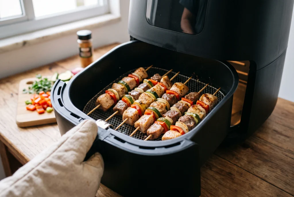 Como preparar espetinhos na air fryer e assar os ingredientes por igual
